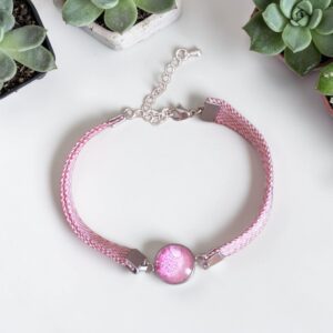 Bracelet argenté artistique Pétales de Rose – Bijou unique - Collaboration tissus Mylcouz'êtes