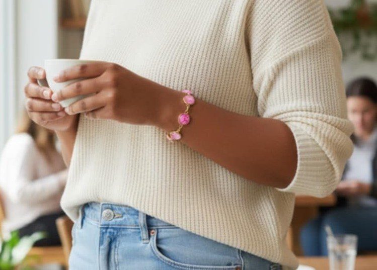 Bracelet doré 6 ronds artistique Pétales de Rose – Bijou unique – Image 3