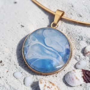 Collier tour de cou rigide doré artistique Vague Bleue – Bijou unique