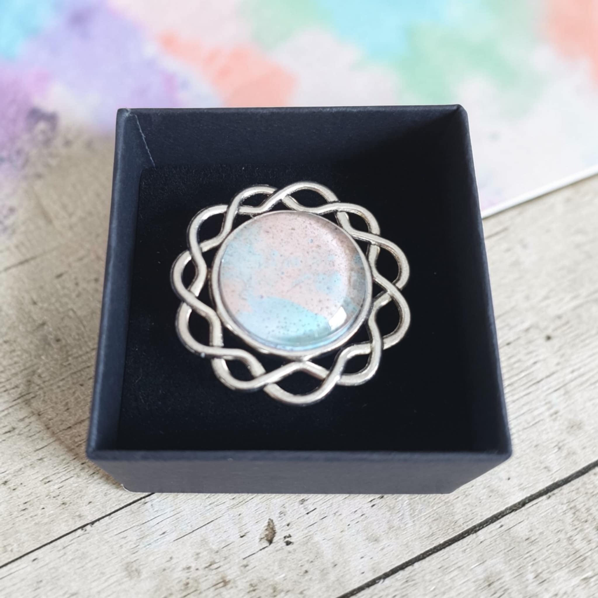 Bague argentée artistique Marguerite Ciel Rosé – Bijou unique – Image 2