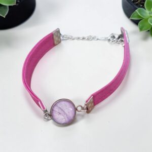 Bracelet argenté artistique Lilas – Bijou unique - Collaboration tissus Mylcouz'êtes