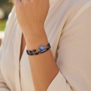 Bracelet argenté artistique Perle de l'océan – Bijou unique - Collaboration tissus Mylcouz'êtes