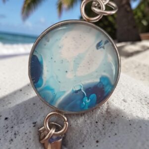 Bracelet argenté artistique Perle de l'océan – Bijou unique - Collaboration tissus Mylcouz'êtes