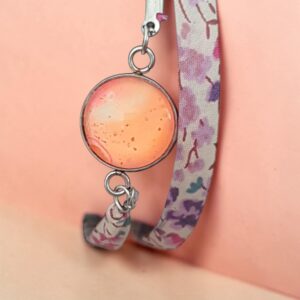 Bracelet argenté artistique Bonbon Douceur – Bijou unique - Collaboration tissus Mylcouz'êtes