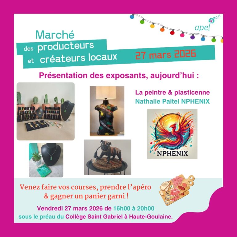 NPhenix Marché créateurs locaux Collgèe Saint Gabriel Haute Goulaine (44)