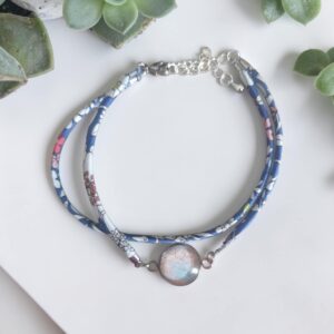 Bracelet argenté artistique Nuage – Bijou unique - Collaboration tissus Mylcouz'êtes