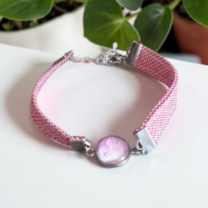 Bracelet argenté artistique Nuage Lilas – Bijou unique - Collaboration tissus Mylcouz'êtes