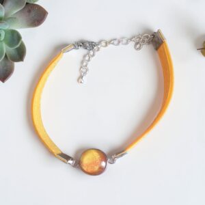 Bracelet argenté artistique Soleil – Bijou unique - Collaboration tissus Mylcouz'êtes