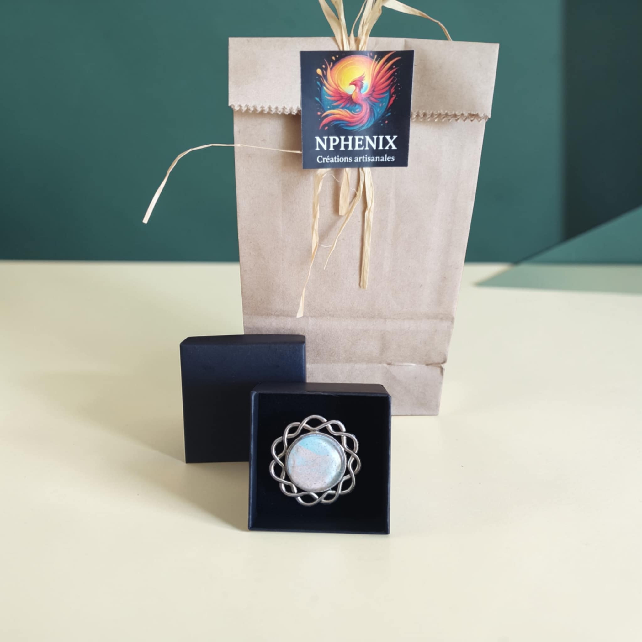 Bague argentée artistique Marguerite Ciel Rosé – Bijou unique – Image 6