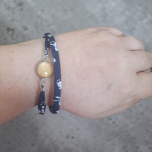 Bracelet argenté artistique Terre Dorée – Bijou unique - Collaboration tissus Mylcouz'êtes