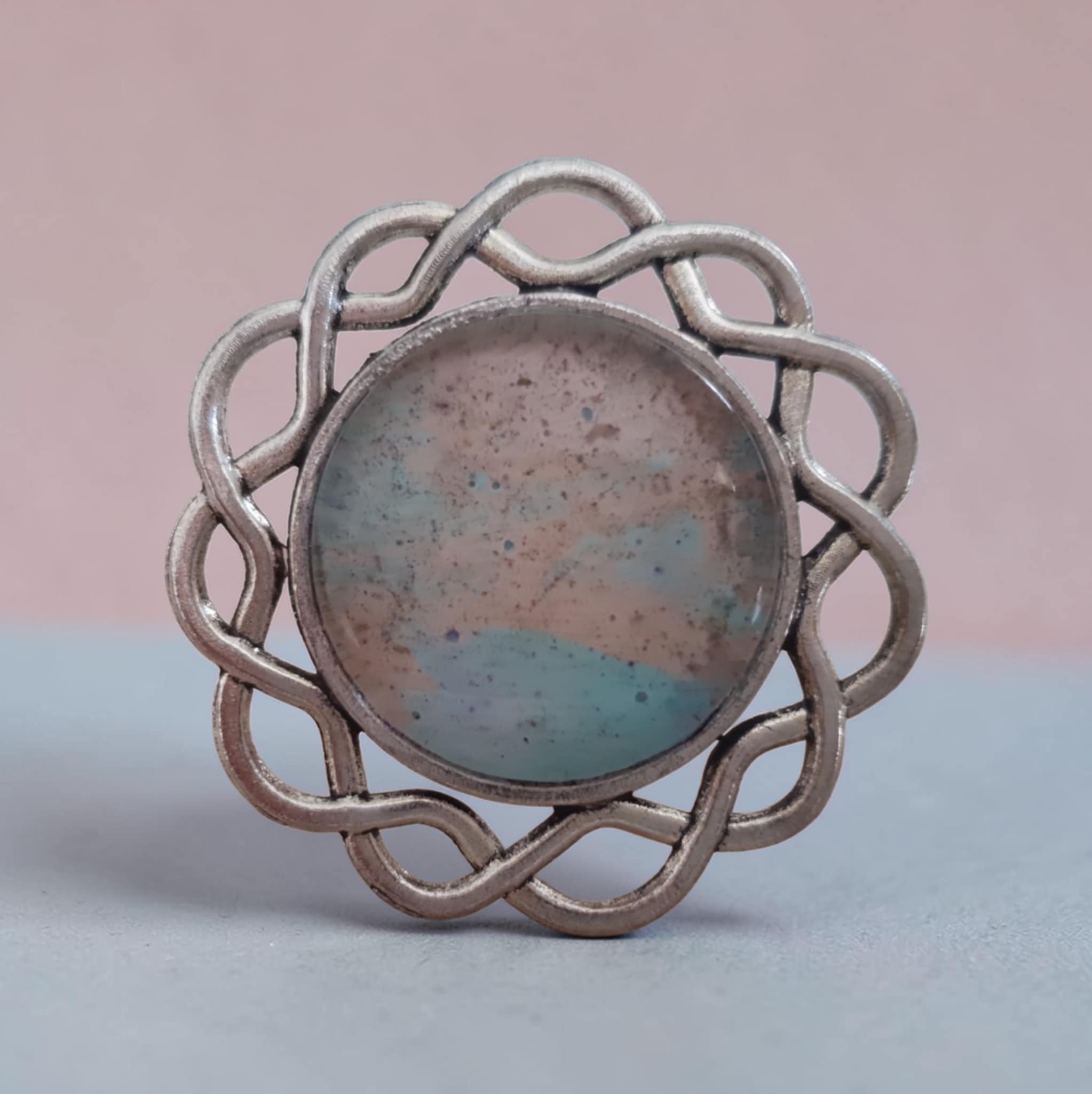 Bague argentée artistique Marguerite Ciel Rosé – Bijou unique