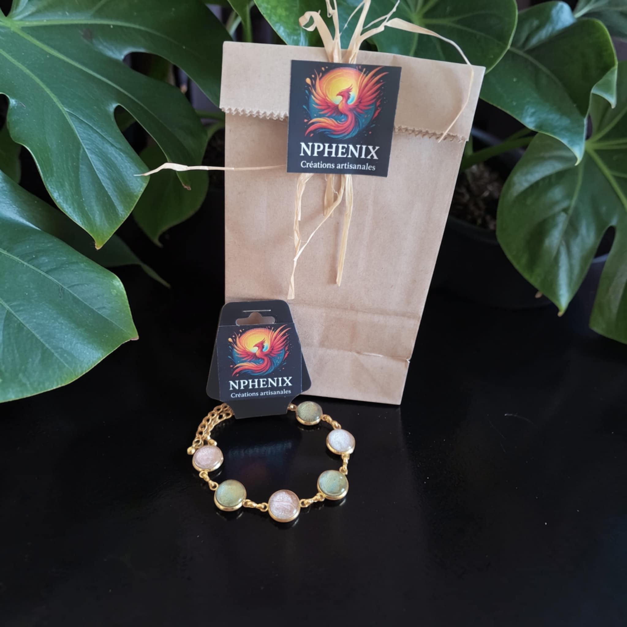 Bracelet doré 6 ronds artistique Duo Automne et Oeil de Serpent – Bijou unique – Image 2