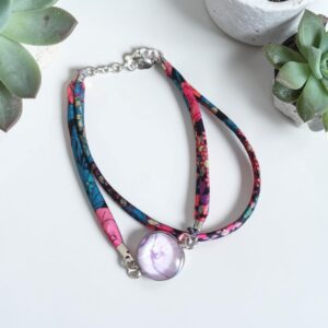 Bracelet argenté artistique Lilas – Bijou unique - Collaboration tissus Mylcouz'êtes
