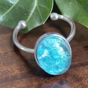 Bague argentée artistique Vague Bleue – Bijou unique
