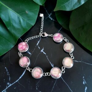 Bracelet argenté 7 ronds artistique Rose marbré– Bijou unique