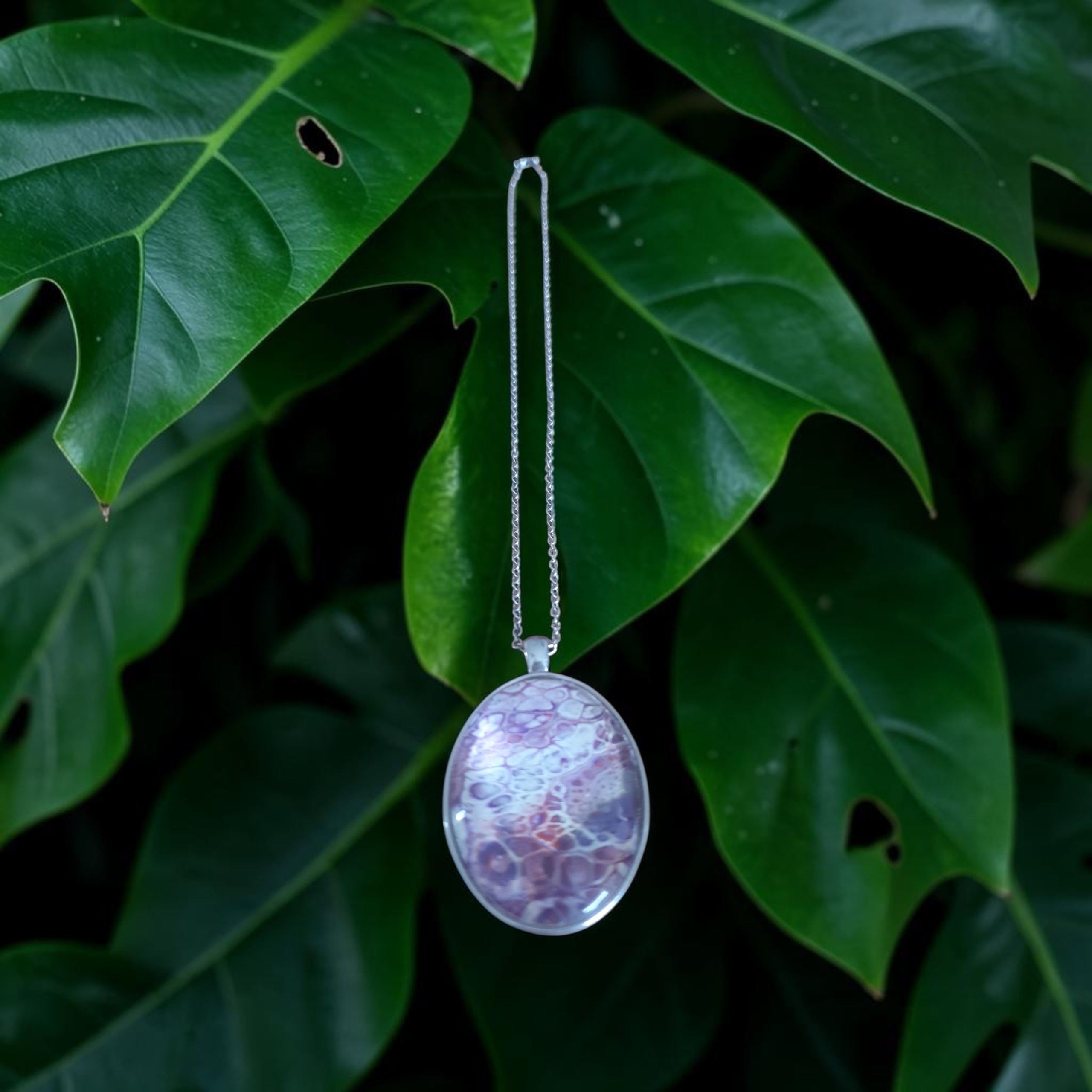Collier grand modèle Ovale argenté artistique Coraille – Bijou unique – Image 3