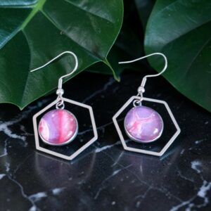 boucles d'oreilles argentées hexagonal
