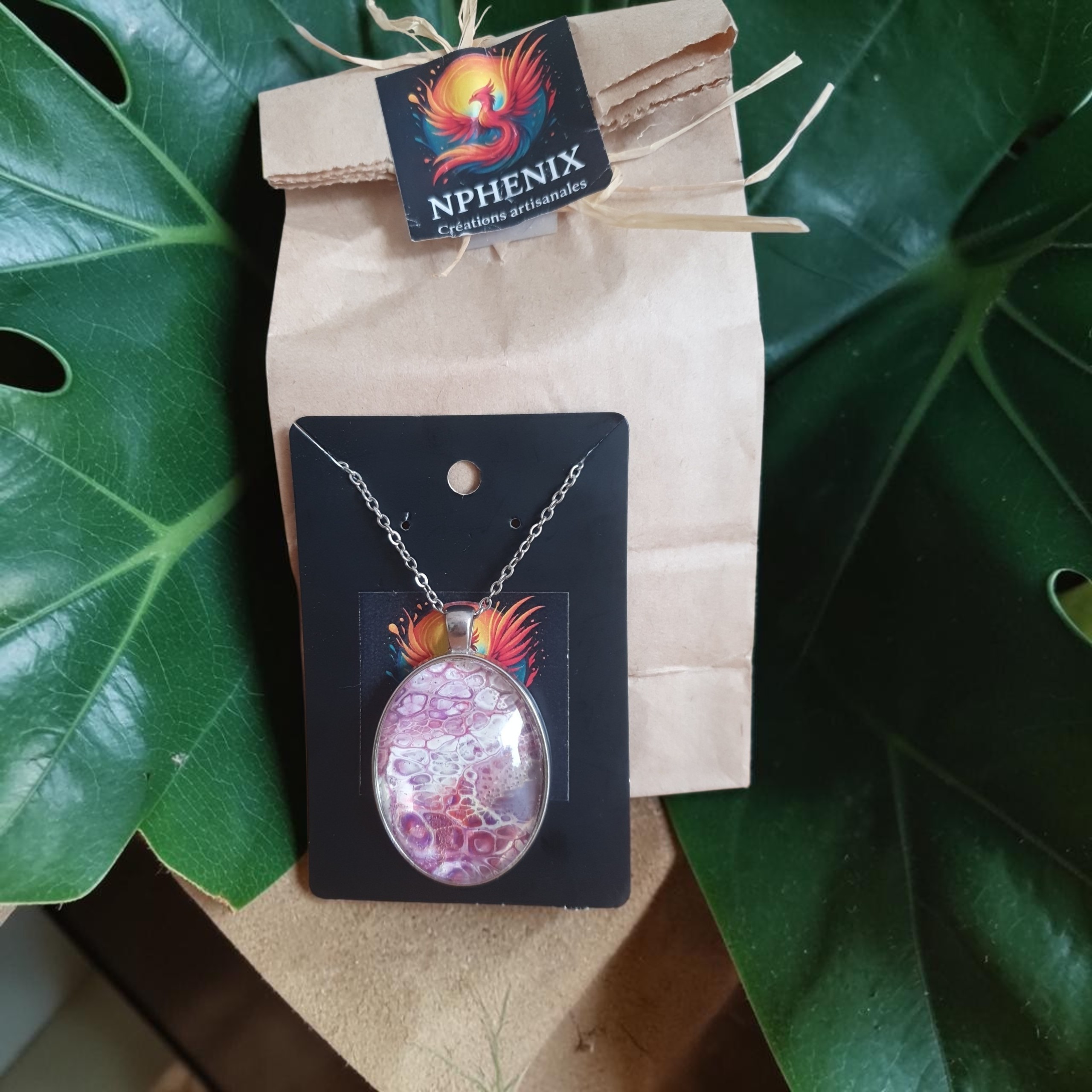 Collier grand modèle Ovale argenté artistique Coraille – Bijou unique – Image 4