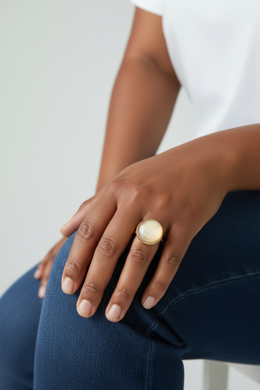Bague dorée artistique Perle d'ocre – Bijou unique – Image 3