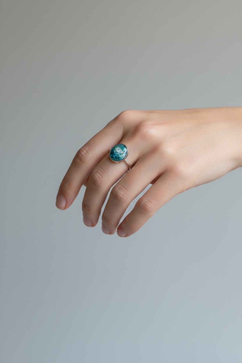 Bague argentée artistique Tourmaline verte – Bijou unique – Image 3