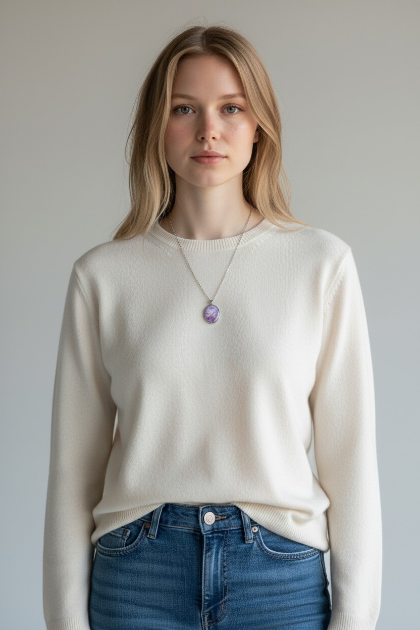 Collier grand modèle Ovale argenté artistique Coraille – Bijou unique – Image 2
